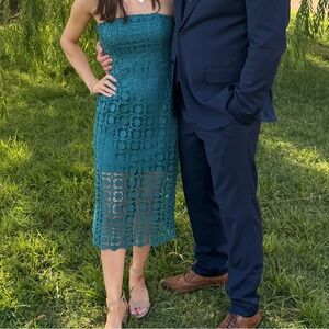 Petal & Pup Teal Lace Strapless Dress